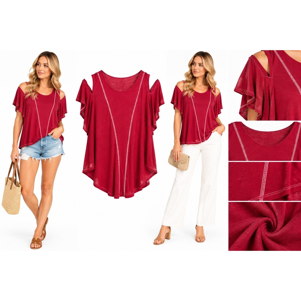 Free People We The Free Top XS Cold Shoulder Flutter Sleeve Boho Festival Tee